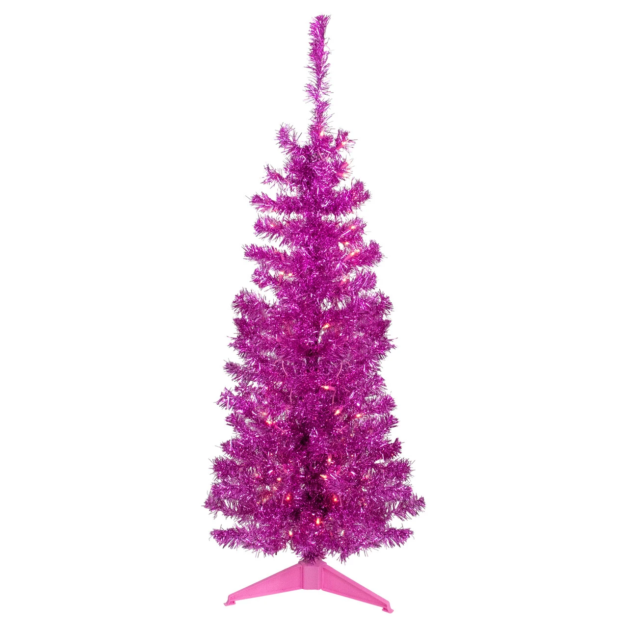 4' Pre-Lit Pink Artificial Tinsel Christmas Tree, Clear Lights 1 4' Pre-Lit Pink Artificial Tinsel Christmas Tree, Clear Lights