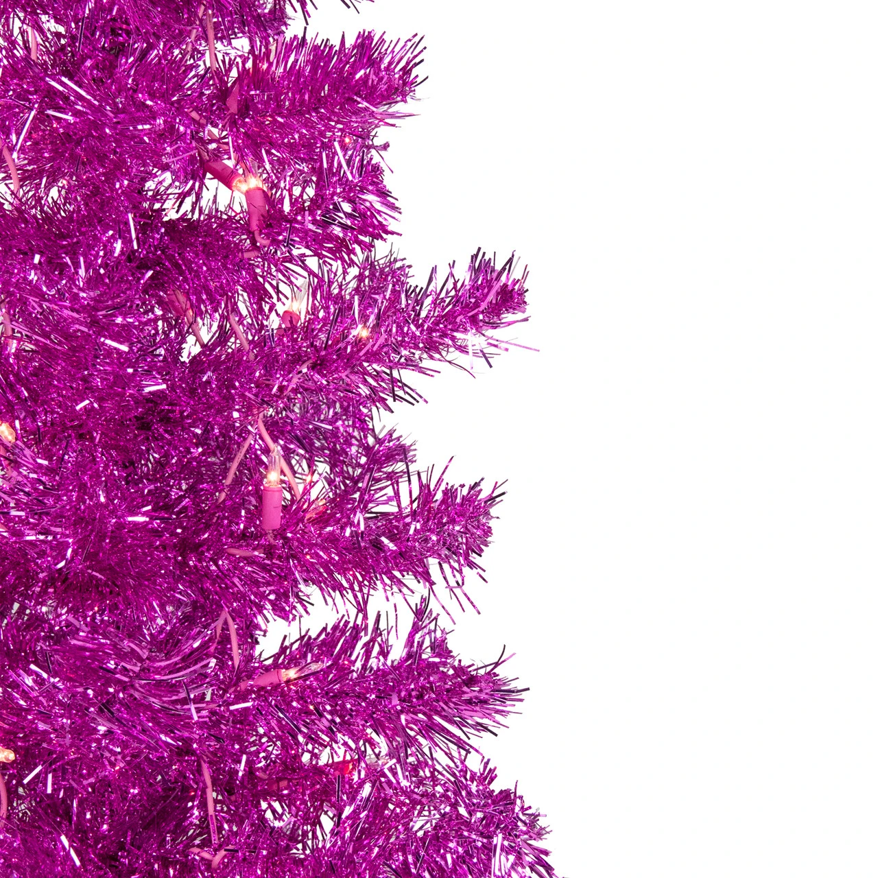 4' Pre-Lit Pink Artificial Tinsel Christmas Tree, Clear Lights 4 4' Pre-Lit Pink Artificial Tinsel Christmas Tree, Clear Lights - Image 4