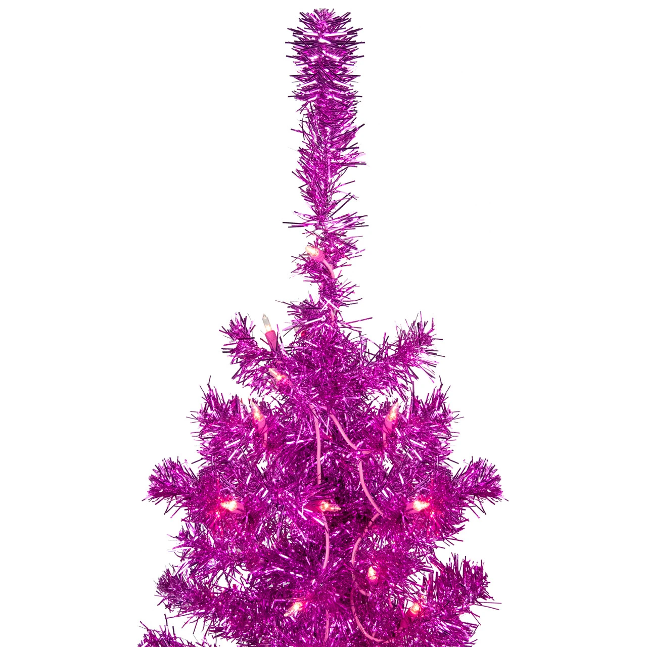 4' Pre-Lit Pink Artificial Tinsel Christmas Tree, Clear Lights 3 4' Pre-Lit Pink Artificial Tinsel Christmas Tree, Clear Lights - Image 3
