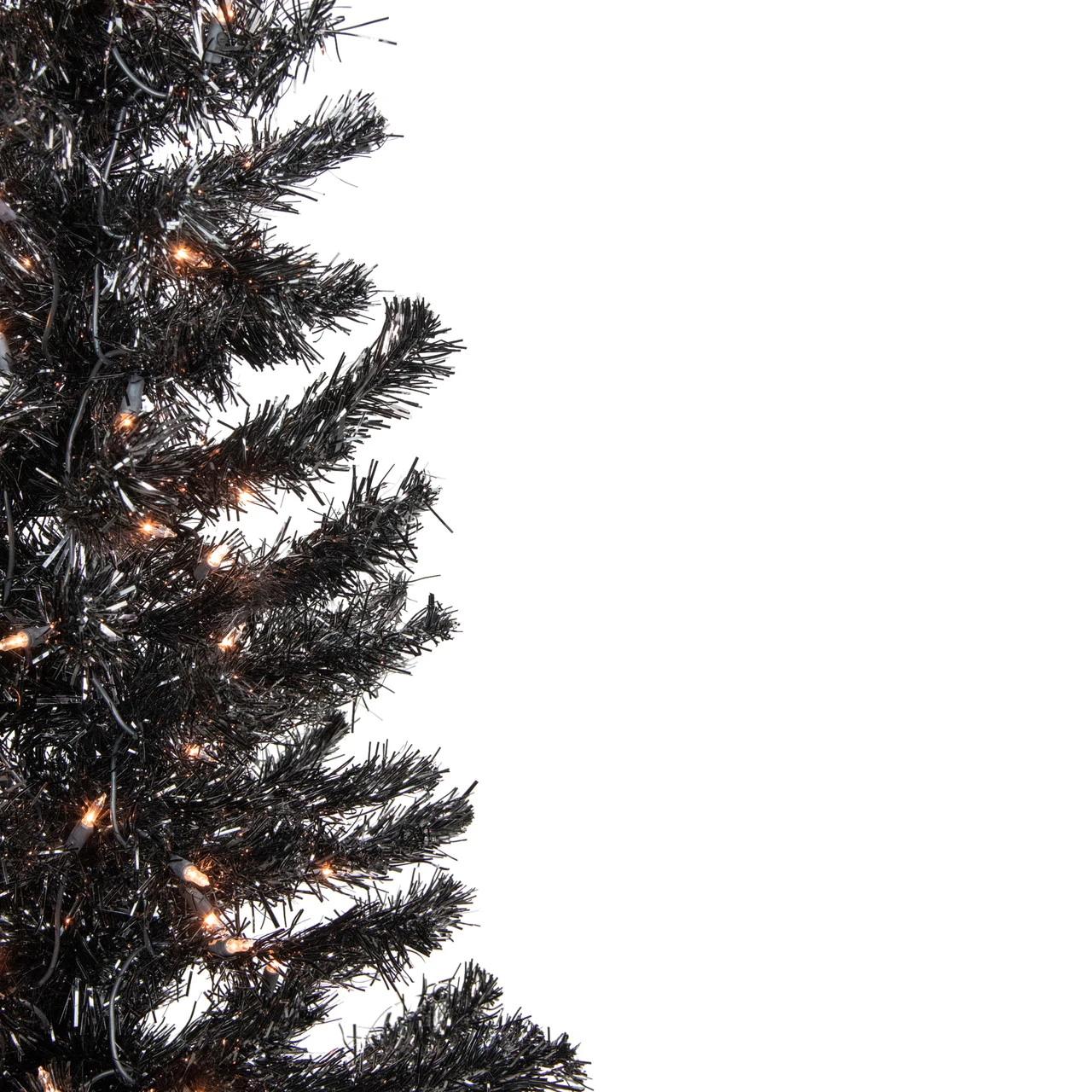 4' Pre-Lit Black Artificial Tinsel Christmas Tree, Clear Lights 4 4' Pre-Lit Black Artificial Tinsel Christmas Tree, Clear Lights - Image 4