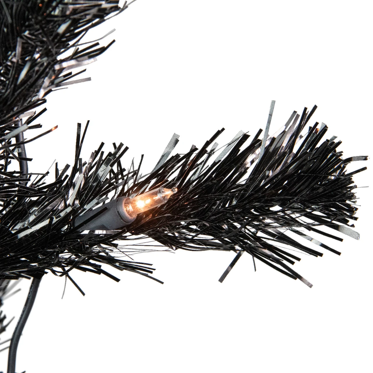4' Pre-Lit Black Artificial Tinsel Christmas Tree, Clear Lights 2 4' Pre-Lit Black Artificial Tinsel Christmas Tree, Clear Lights - Image 2