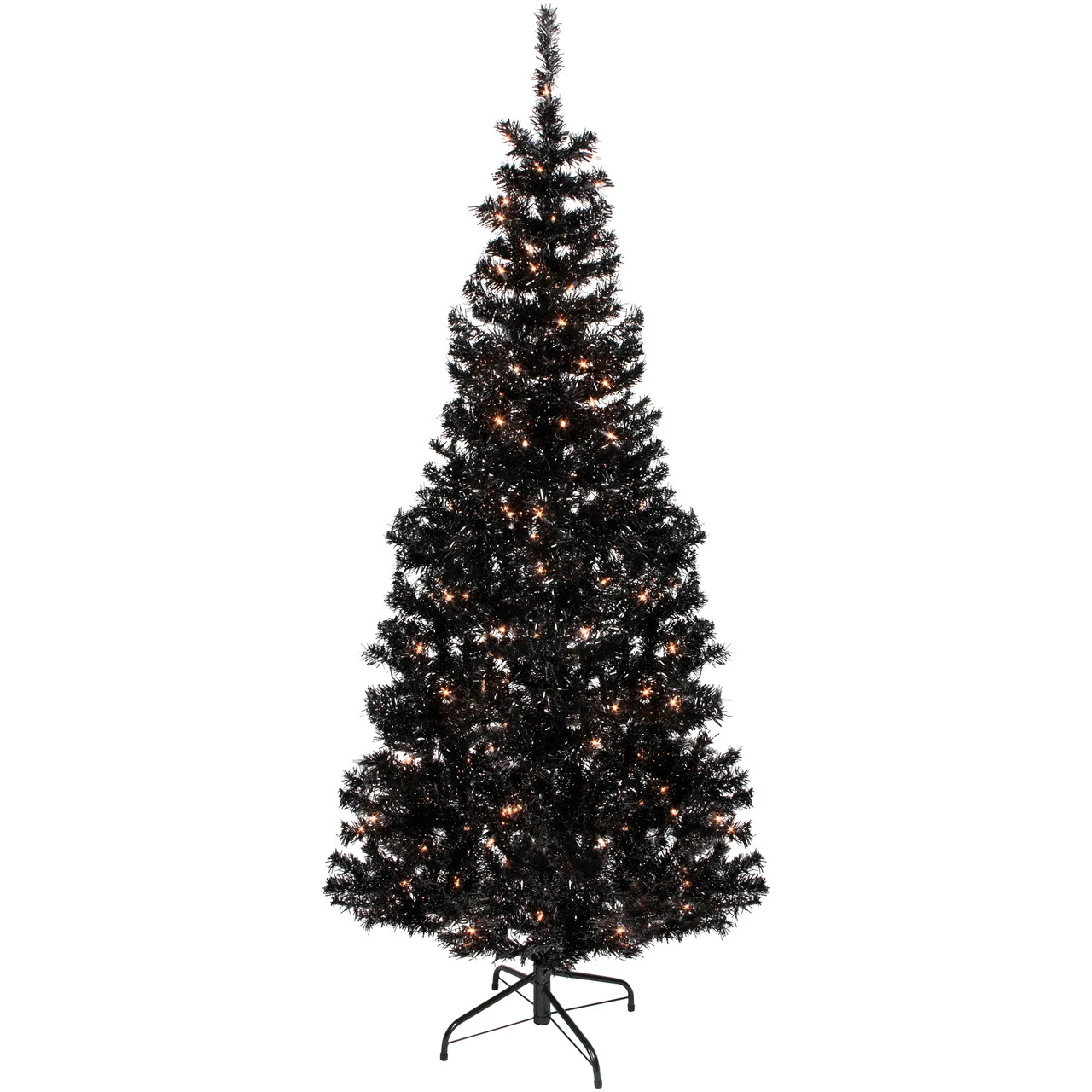 6' Pre-Lit Black Artificial Tinsel Christmas Tree, Clear Lights 1 6' Pre-Lit Black Artificial Tinsel Christmas Tree, Clear Lights