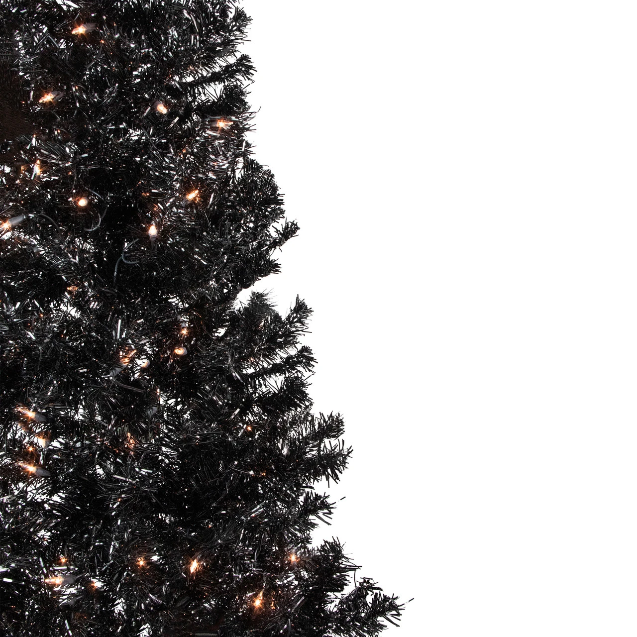 6' Pre-Lit Black Artificial Tinsel Christmas Tree, Clear Lights 2 6' Pre-Lit Black Artificial Tinsel Christmas Tree, Clear Lights - Image 2