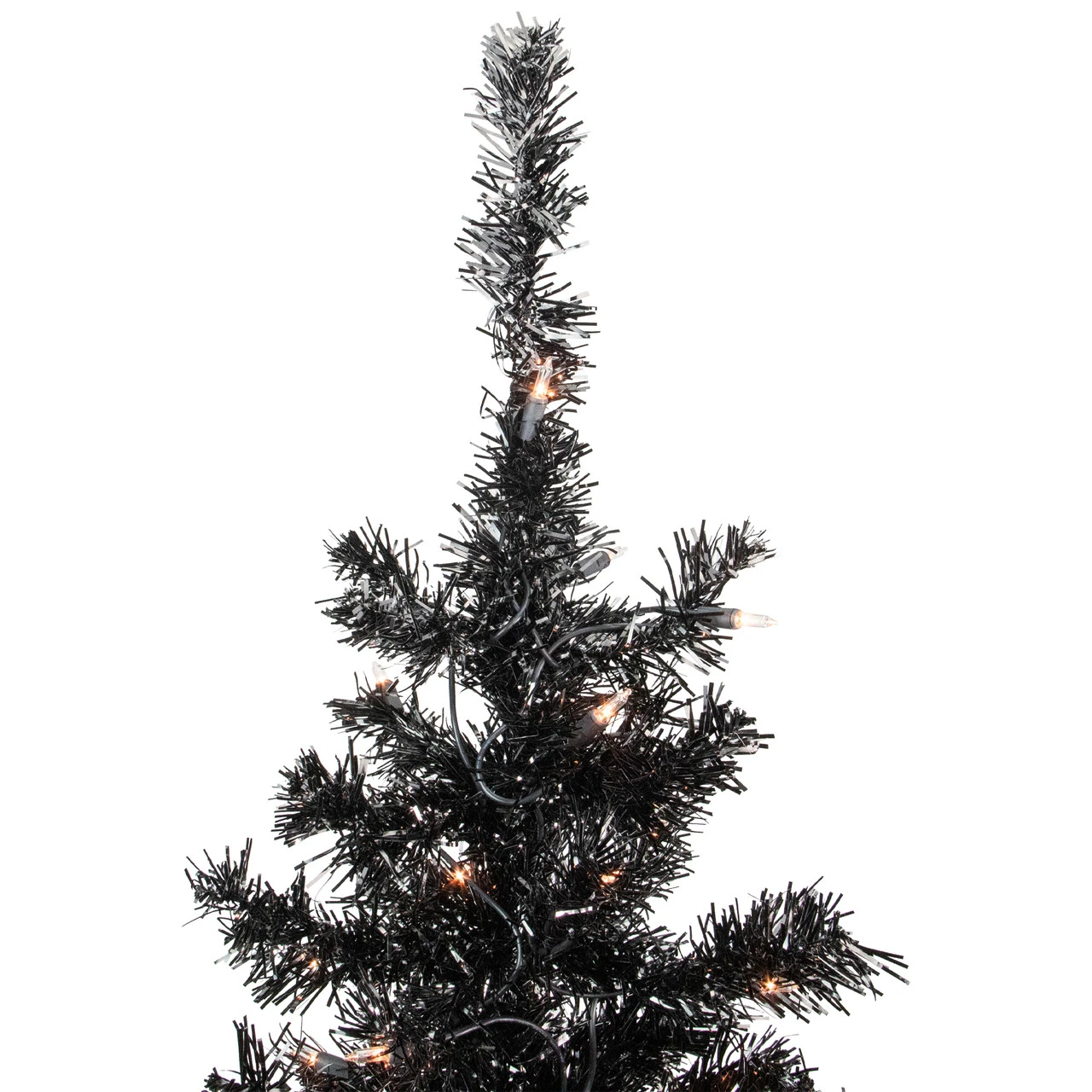6' Pre-Lit Black Artificial Tinsel Christmas Tree, Clear Lights 4 6' Pre-Lit Black Artificial Tinsel Christmas Tree, Clear Lights - Image 4