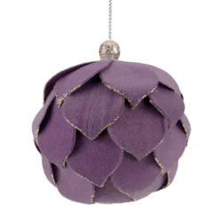 7" Purple Flower Glitter Petal Shatterproof Ball Christmas Ornament