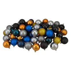 60ct Blue And Yellow Shatterproof 3-Finish Christmas Ball Ornaments 2.5" (60mm)