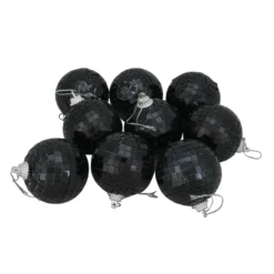 9ct Jet Black Mirrored Glass Disco Christmas Ball Ornaments 2.5" (60mm)