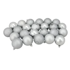 24ct Silver 4-Finish Shatterproof Christmas Ball Ornaments 2.5" (60mm)