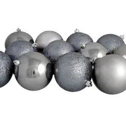 12ct Gray Shatterproof 4-Finish Christmas Ball Ornaments 4" (100mm)