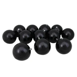 12ct Jet Black Shatterproof Christmas Ball Ornaments 4" (100mm)