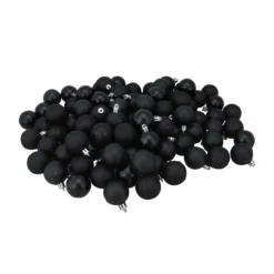 96ct Black Shatterproof 4-Finish Christmas Ball Ornaments 1.5" (40mm)