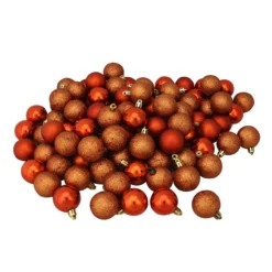 96ct Orange Shatterproof 4-Finish Christmas Ball Ornaments 1.5" (40mm)