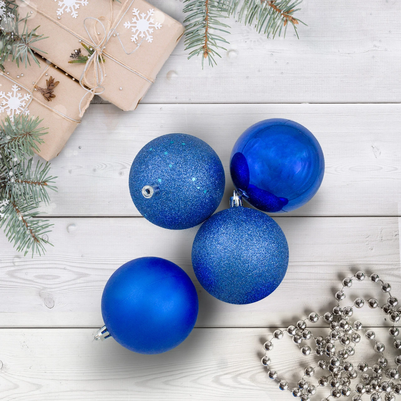 32ct Lavish Blue Shatterproof 4-Finish Christmas Ball Ornaments 3.25" (80mm) 2 32ct Lavish Blue Shatterproof 4-Finish Christmas Ball Ornaments 3.25" (80mm) - Image 2