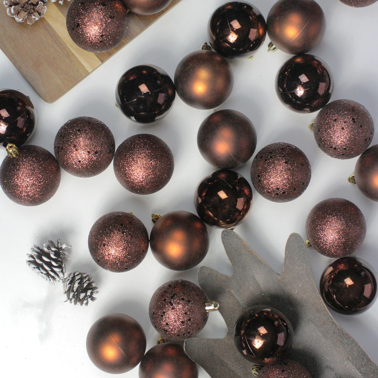 60ct Mocha Brown Shatterproof 4-Finish Christmas Ball Ornaments 2.5" (60mm) 2 60ct Mocha Brown Shatterproof 4-Finish Christmas Ball Ornaments 2.5" (60mm) - Image 2