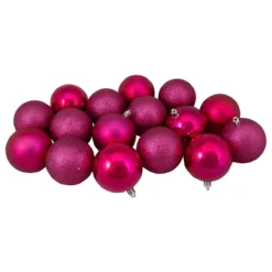 16ct Magenta Pink Shatterproof 4-Finish Christmas Ball Ornaments 3" (75mm)