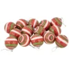 14-Piece Red, Green And White Striped Decoupage Christmas Ball Ornament Set, 2.25" (60mm)
