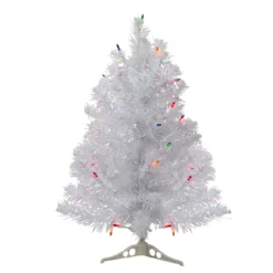 2' Pre-Lit Medium White Iridescent Pine Artificial Christmas Tree - Multicolor Lights