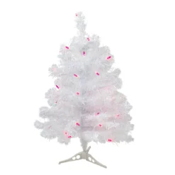 2' Pre-lit White Iridescent Pine Artificial Christmas Tree - Pink Lights