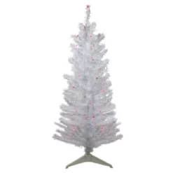 4' Pre-lit White Iridescent Pine Artificial Christmas Tree - Pink Lights
