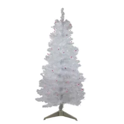 4' Pre-lit White Iridescent Pine Artificial Christmas Tree - Purple Lights