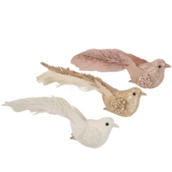 Set Of 3 Glittered Pink, White And Champagne Bird Christmas Ornament With Clip, 6.5" -Christmas Trees Shop northlight sh93285 updated 33902.1668089807