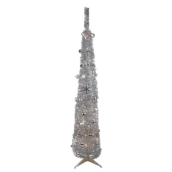 6' Pre-Lit Silver Pre-Decorated Pop-Up Artificial Christmas Tree