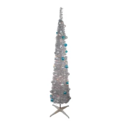 6' Pre-Lit Silver And Blue Pre-Decorated Pop-Up Artificial Christmas Tree
