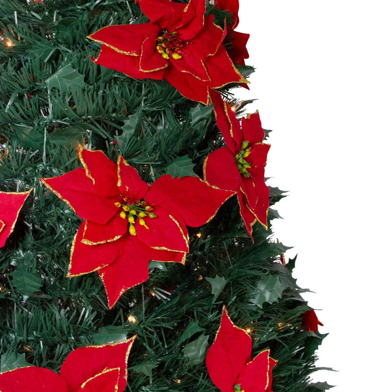 6' Pre-Lit Slim Pre-Decorated Poinsettia Pop-Up Artificial Christmas Tree 2 6' Pre-Lit Slim Pre-Decorated Poinsettia Pop-Up Artificial Christmas Tree - Image 2