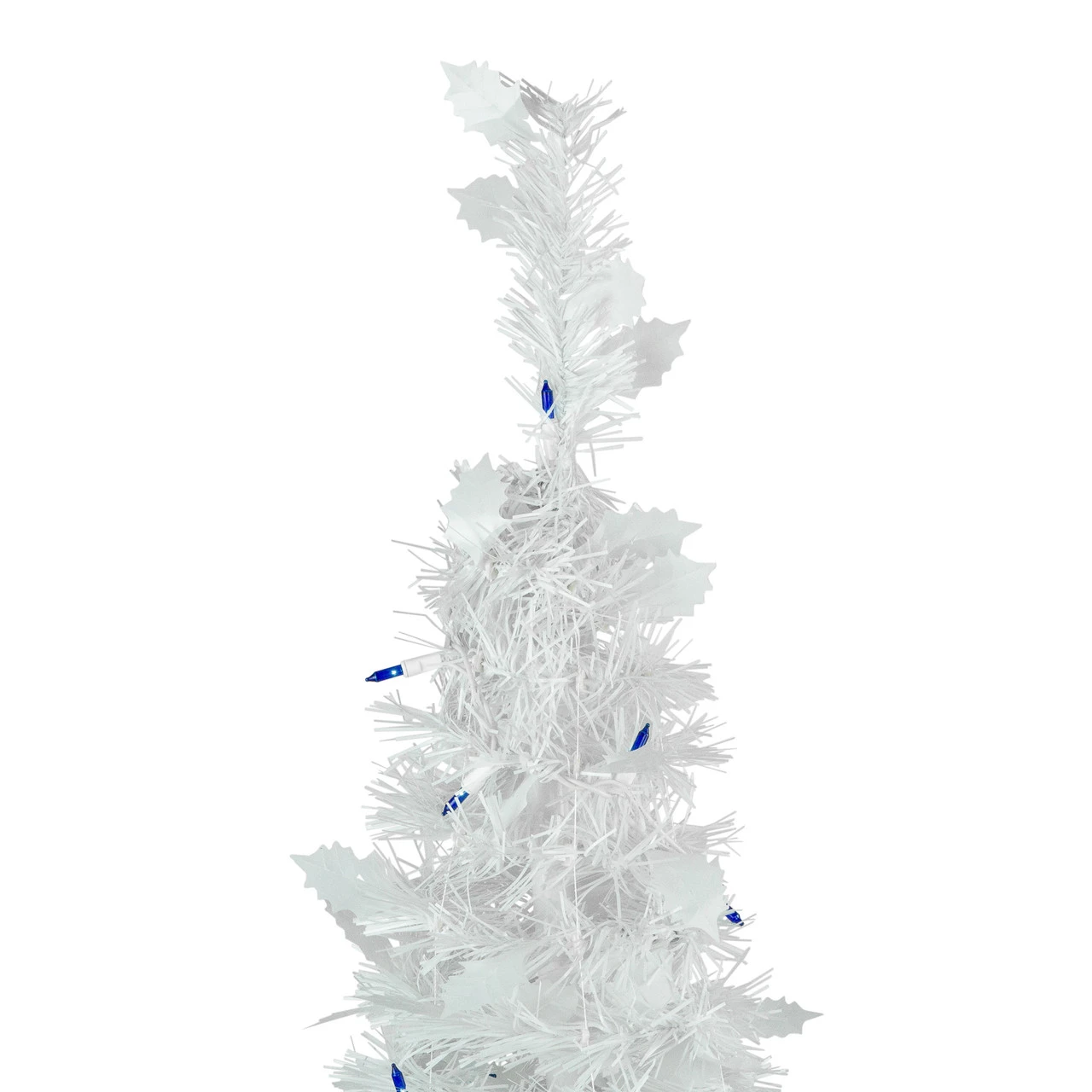 6ft Lighted White Tinsel Pop-Up Artificial Christmas Tree, Blue Lights 3 6ft Lighted White Tinsel Pop-Up Artificial Christmas Tree, Blue Lights - Image 3