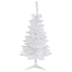 3' Pre-Lit Woodbury White Pine Slim Artificial Christmas Tree, Pink Lights