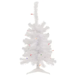 2' Lighted Woodbury White Pine Slim Artificial Christmas Tree, Multi Lights