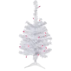 2' Pre-Lit Woodbury White Pine Slim Artificial Christmas Tree, Pink Lights