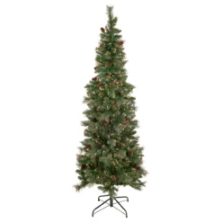 7' Pre-Lit Yorkshire Pine Pencil Artificial Christmas Tree, Clear Lights