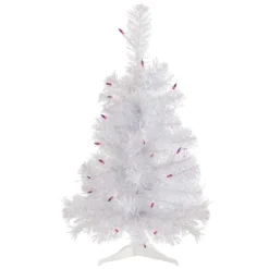 2' Pre-lit Rockport White Pine Artificial Christmas Tree, Purple Lights