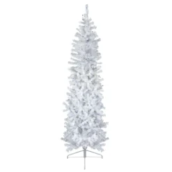 6.5' Pre-Lit Woodbury White Pine Pencil Artificial Christmas Tree, Blue Lights