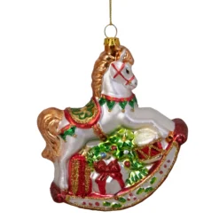 5" White And Red Rocking Horse With Gifts Glass Christmas Ornament -Christmas Trees Shop northlight tr83476 1 81100.1667533840