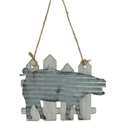 7" Country Rustic Pig And White Picket Fence Christmas Ornament
