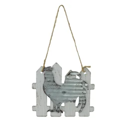 4" Country Rustic Rooster And White Picket Fence Christmas Ornament