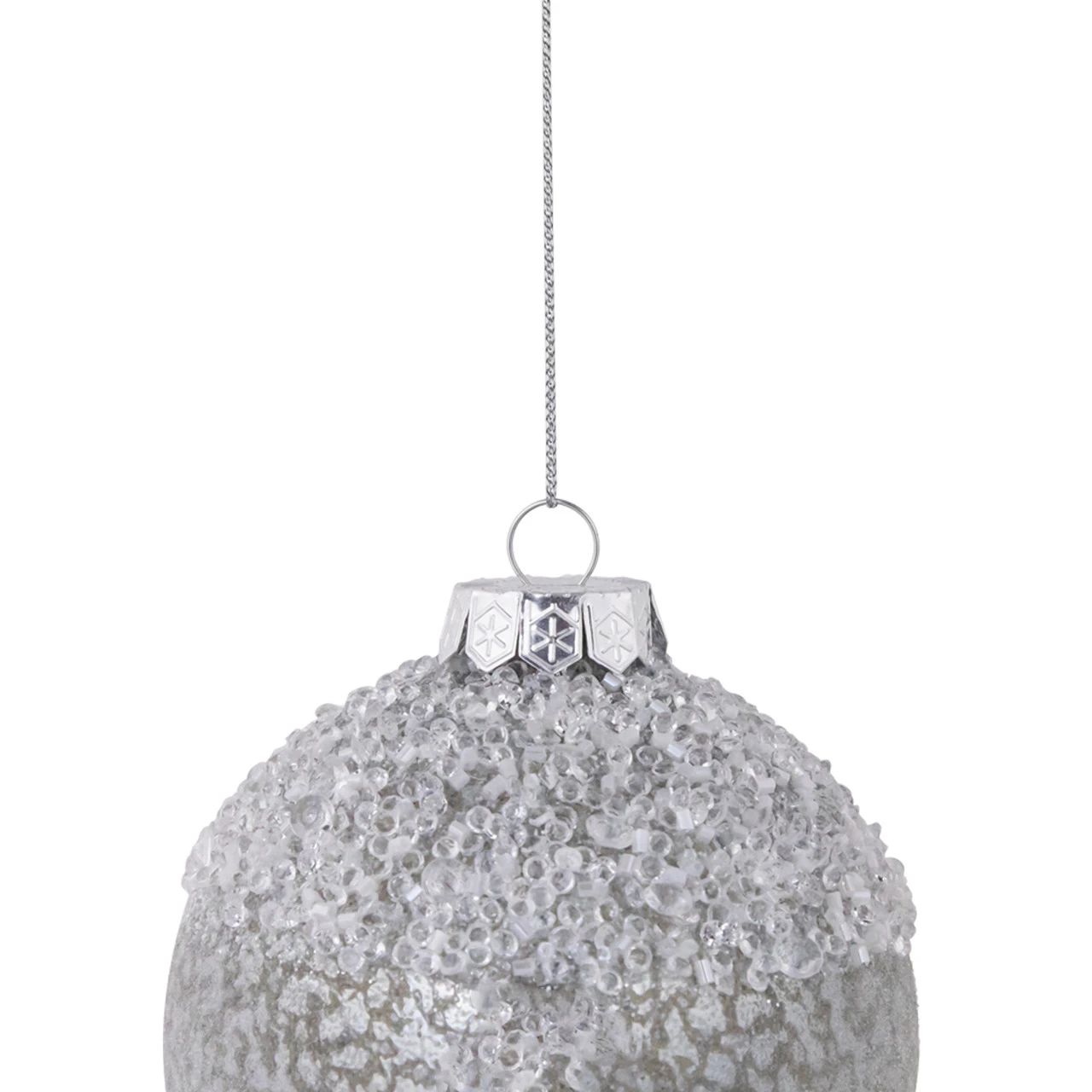 4" Silver And White Beaded Glass Christmas Ornament 3 4" Silver And White Beaded Glass Christmas Ornament - Image 3