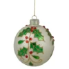 4.5" White Glass Christmas Ball Ornament With Holly Leaves
