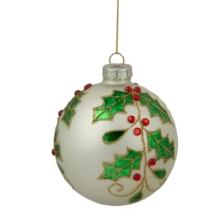4.5" White Glass Christmas Ball Ornament With Holly Leaves -Christmas Trees Shop northlight tr94440 sample 2 04142.1670023814