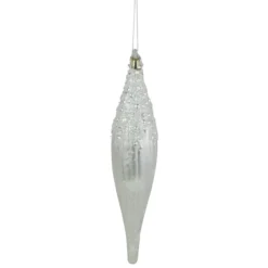 9.5" Matte White Sequin And Glitter Finial Glass Christmas Ornament