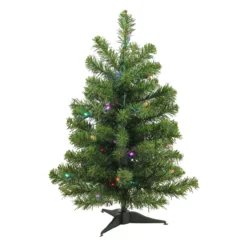 2' Pre-Lit Medium Canadian Pine Artificial Christmas Tree, Multicolor Lights