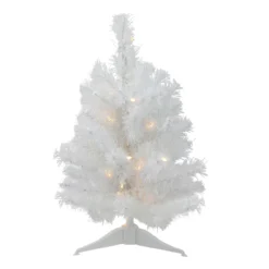 1.5' Pre-Lit Snow White Pine Artificial Christmas Tree - Clear LED Lights