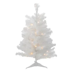 3' Battery Operated Pre-Lit LED White Pine Artificial Christmas Tree- Clear Light