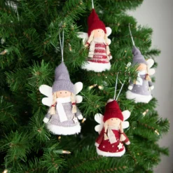 Set Of 4 Red And Gray Plush Angel Christmas Ornaments 4.25" -Christmas Trees Shop northlight wu94296 styled 2 98148.1681148284