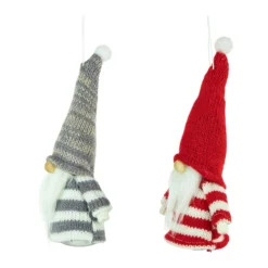 Set Of 2 Red And Gray Striped Gnome Plush Christmas Ornaments 6.25" -Christmas Trees Shop northlight wu94297 3 15186.1681148041