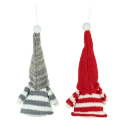 Set Of 2 Red And Gray Striped Gnome Plush Christmas Ornaments 6.25" -Christmas Trees Shop northlight wu94297 4 22820.1681148041