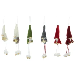 Set Of 6 Gnomes With Stars Plush Christmas Ornaments 5"