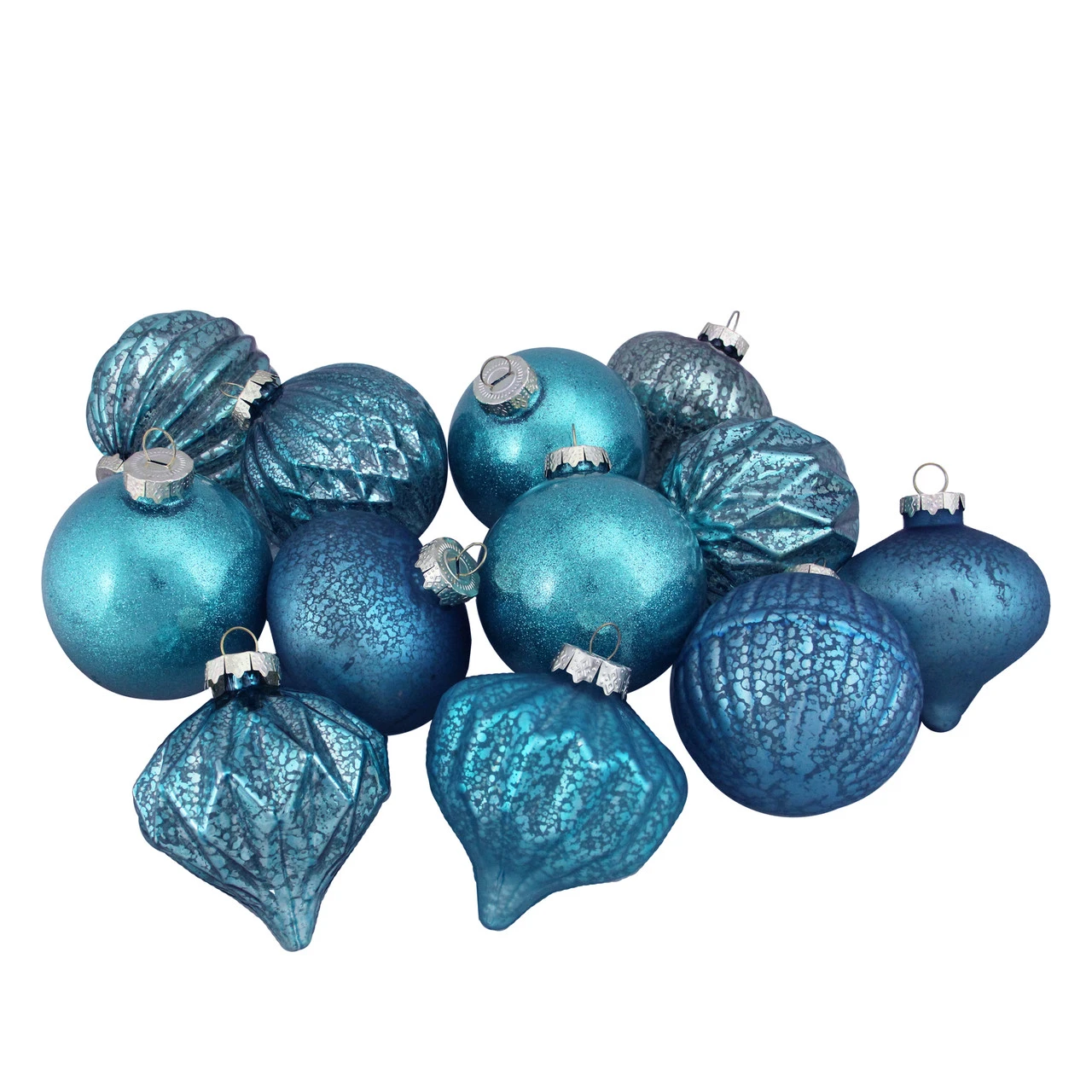 12ct Teal Blue 3-Finish Christmas Ornaments 3.75" (95mm) 1 12ct Teal Blue 3-Finish Christmas Ornaments 3.75" (95mm)